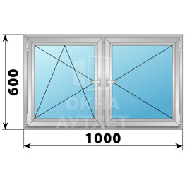 Двухстворчатое поворотно-откидное алюминиевое окно ПО-П 1000×600 ОА-33933