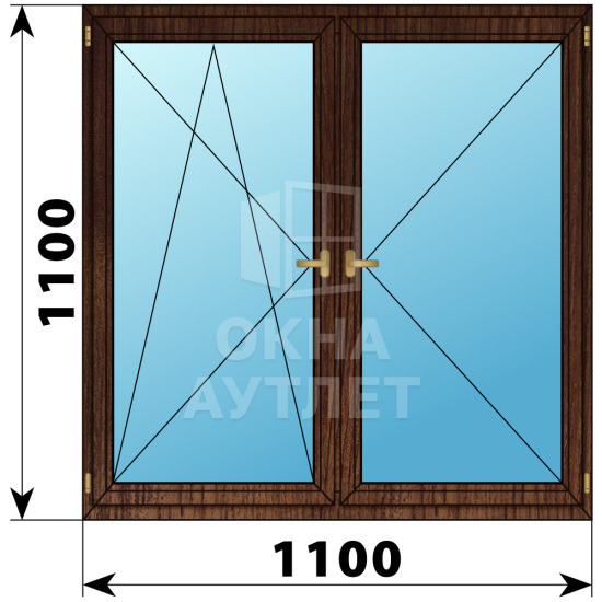 Двухстворчатое деревянное окно из дуба ПО-П 1100×1100 ОА-36995