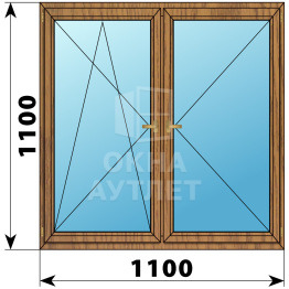 Двухстворчатое деревянное окно из лиственницы ПО-П 1100×1100 ОА-36251