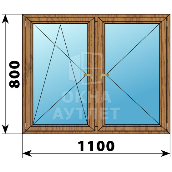 Двухстворчатое деревянное окно из лиственницы ПО-П 1100×800 ОА-35597