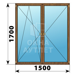 Двухстворчатое деревянное окно из лиственницы ПО-П 1500×1700 ОА-37607
