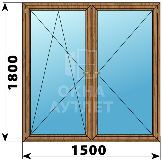 Двухстворчатое деревянное окно из лиственницы ПО-П 1500×1800 ОА-37667