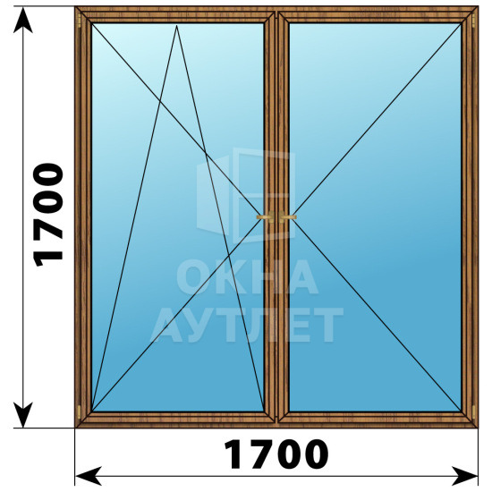 Двухстворчатое деревянное окно из лиственницы ПО-П 1700×1700 ОА-37745