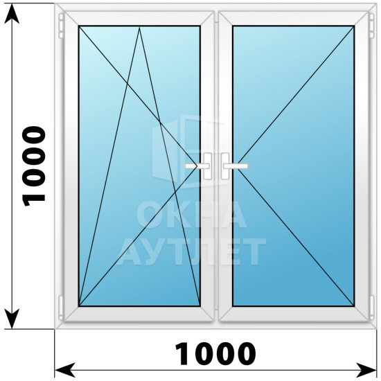 Двухстворчатое поворотно-откидное пластиковое окно ПО-П 1000×1000 ОА-32394