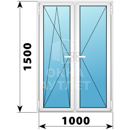 Двухстворчатое поворотно-откидное пластиковое окно ПО-П 1000×1500 ОА-32649