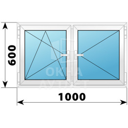 Двухстворчатое поворотно-откидное пластиковое окно ПО-П 1000×600 ОА-32211