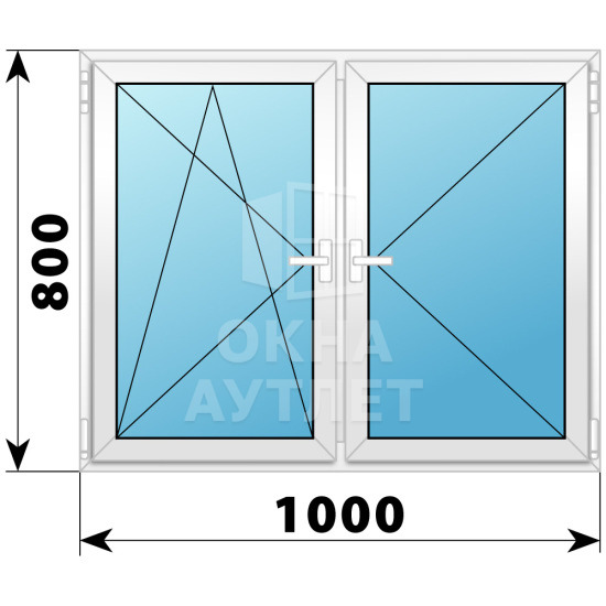 Двухстворчатое поворотно-откидное пластиковое окно ПО-П 1000×800 ОА-32298