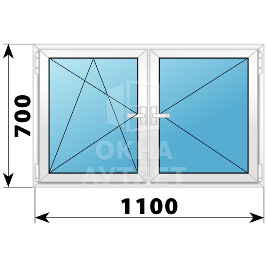 Двухстворчатое поворотно-откидное пластиковое окно ПО-П 1100×700 ОА-32280