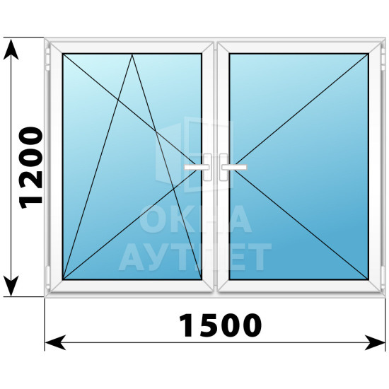 Двухстворчатое поворотно-откидное пластиковое окно ПО-П 1500×1200 ОА-32820