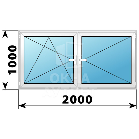 Двухстворчатое поворотно-откидное пластиковое окно ПО-П 2000×1000 ОА-32913