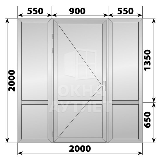 Глухая алюминиевая перегородка с дверью 2000×2000 ОА-68200