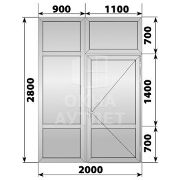 Глухая алюминиевая перегородка с дверью 2000×2800 ОА-68230