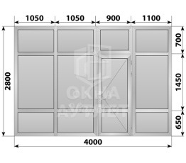 Глухая алюминиевая перегородка с дверью 4000×2800 №2 ОА-68323