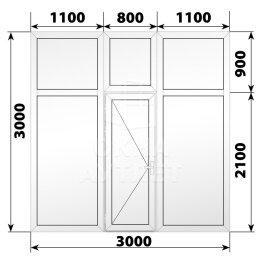 Глухая пластиковая перегородка с дверью 3000×3000 ОА-68122