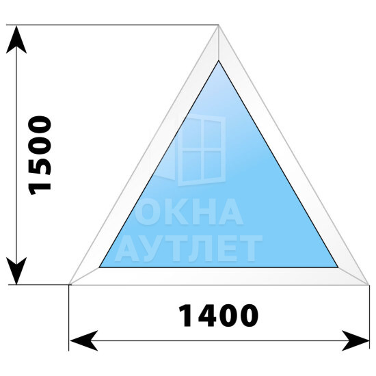 Глухое равнобедренное треугольное пластиковое окно 1400×1500 ОА-39814