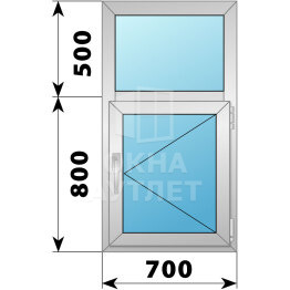 Одностворчатое деревянно-алюминиевое окно с глухой фрамугой 700×1300 П ОА-49211