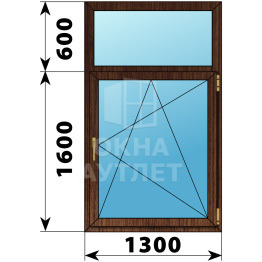Одностворчатое окно с глухой фрамугой из дуба 1300×2200 ПО ОА-47940