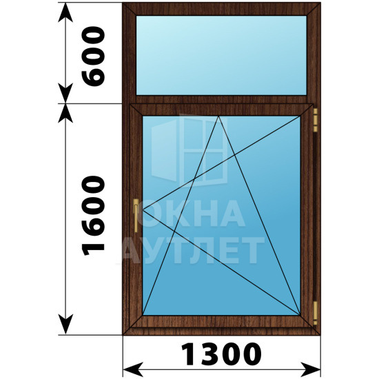 Одностворчатое окно с глухой фрамугой из дуба 1300×2200 ПО ОА-47940