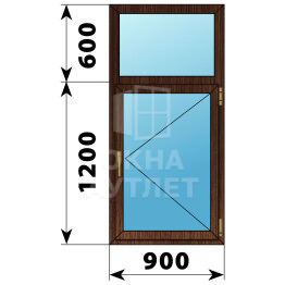 Одностворчатое окно с глухой фрамугой из дуба 900×1800 П ОА-50072