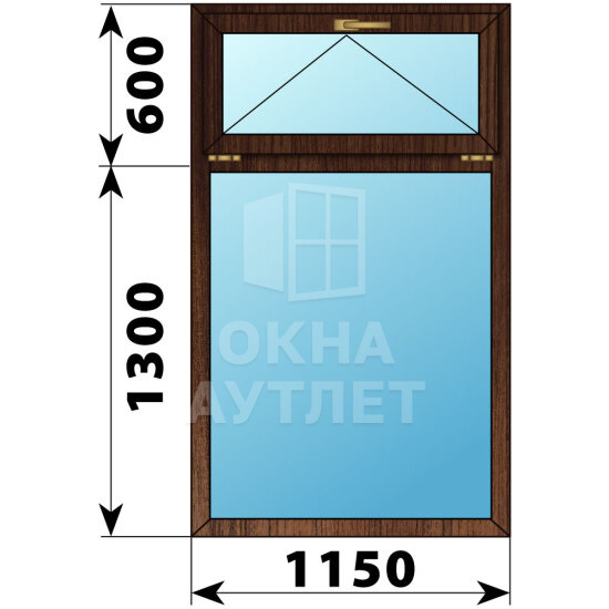 Одностворчатое окно с откидной фрамугой из дуба 1150×1900 Г ОА-45264