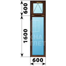 Одностворчатое окно с откидной фрамугой из дуба 600×2200 Г ОА-45789