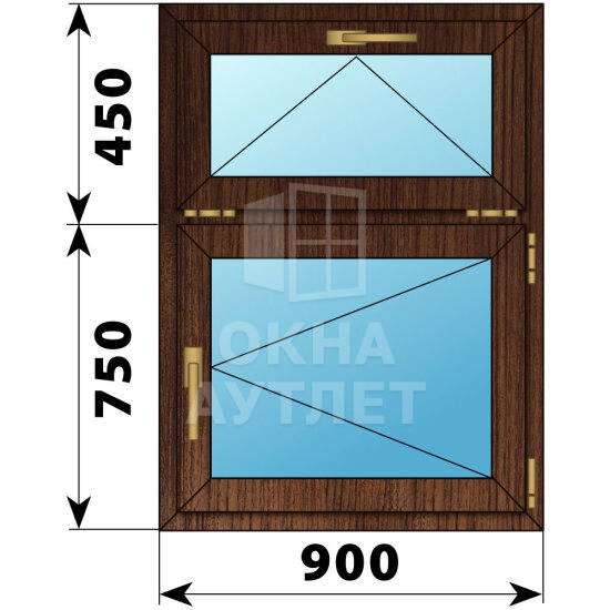 Одностворчатое окно с откидной фрамугой из дуба 900×1200 П ОА-49904