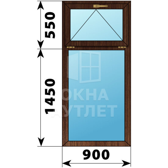 Одностворчатое окно с откидной фрамугой из дуба 900×2000 Г ОА-50147