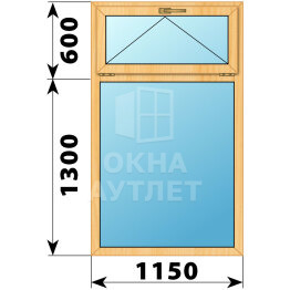 Одностворчатое окно с откидной фрамугой из сосны 1150×1900 Г ОА-41500