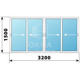Холодное пластиковое раздвижное окно 1500×3200 ОА-33615