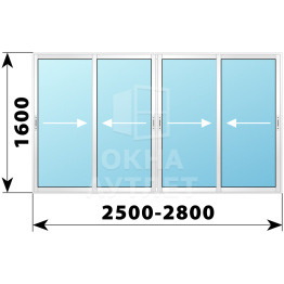 Холодное пластиковое раздвижное остекление 1600×2500-2800 ОА-33582