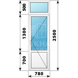 Пластиковая балконная дверь с фрамугой с глухим низом 780×2500 П ОА-56905
