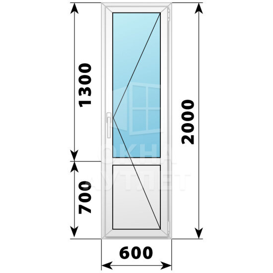 Пластиковая балконная дверь с глухим низом 600×2000 П ОА-56938