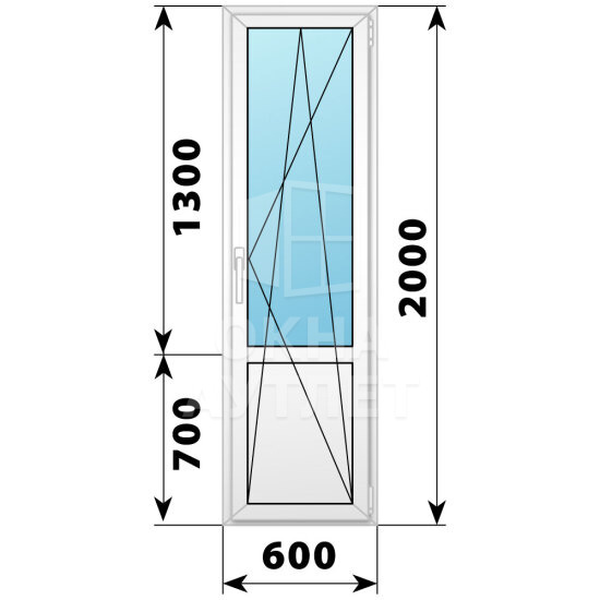 Пластиковая балконная дверь с глухим низом 600×2000 ПО ОА-56941