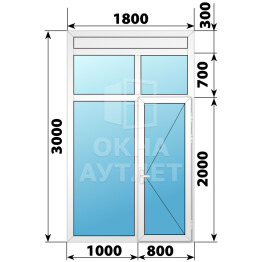 Пластиковая комбинированная перегородка с дверью 1800×3000 ОА-67621