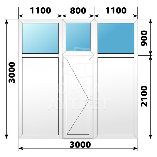 Пластиковая комбинированная перегородка с дверью 3000×3000 ОА-67393