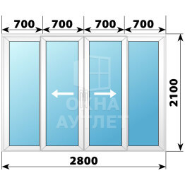 Пластиковая раздвижная дверь 2800×2100 4С1 ОА-58705