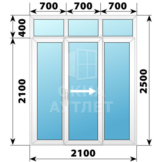 Пластиковая раздвижная дверь с фрамугой 2100×2500 3С ОА-56284