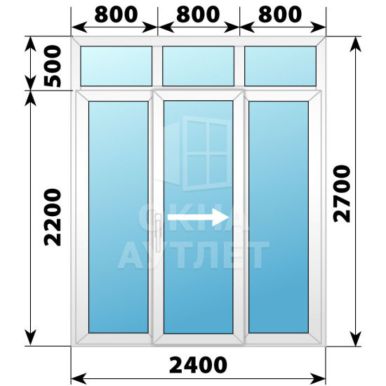 Пластиковая раздвижная дверь с фрамугой 2400×2700 3С ОА-56296