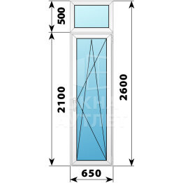 Пластиковая стеклянная балконная дверь с фрамугой 650×2600 ПО ОА-57571