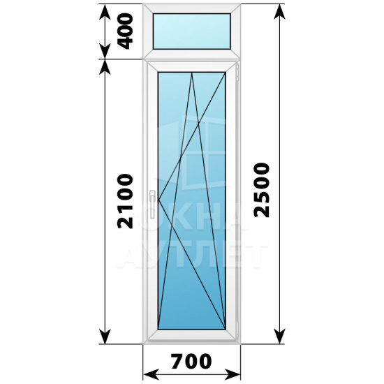 Пластиковая стеклянная балконная дверь с фрамугой 700×2500 ПО ОА-57532