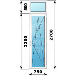 Пластиковая стеклянная балконная дверь с фрамугой 750×2700 ПО ОА-57676