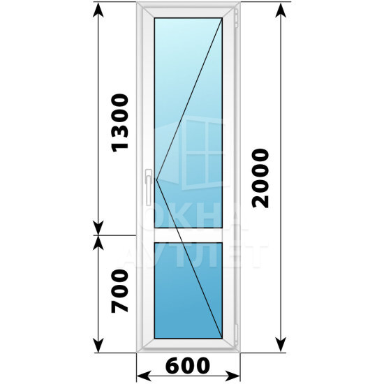 Пластиковая стеклянная балконная дверь с импостом 600×2000 П ОА-56947