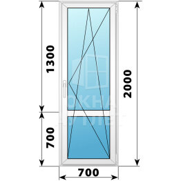 Пластиковая стеклянная балконная дверь с импостом 700×2000 ПО ОА-57025