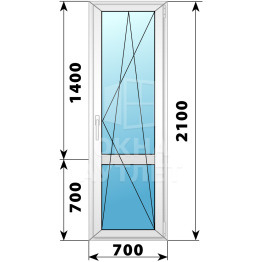Пластиковая стеклянная балконная дверь с импостом 700×2100 ПО ОА-57241