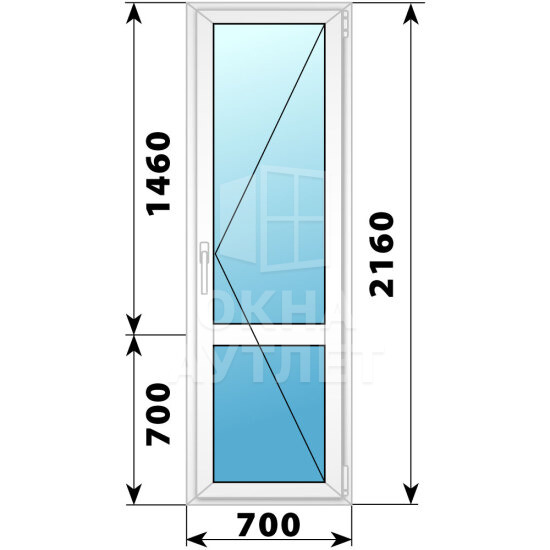 Пластиковая стеклянная балконная дверь с импостом 700×2160 П ОА-57244