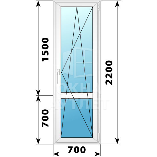 Пластиковая стеклянная балконная дверь с импостом 700×2200 ПО ОА-57382