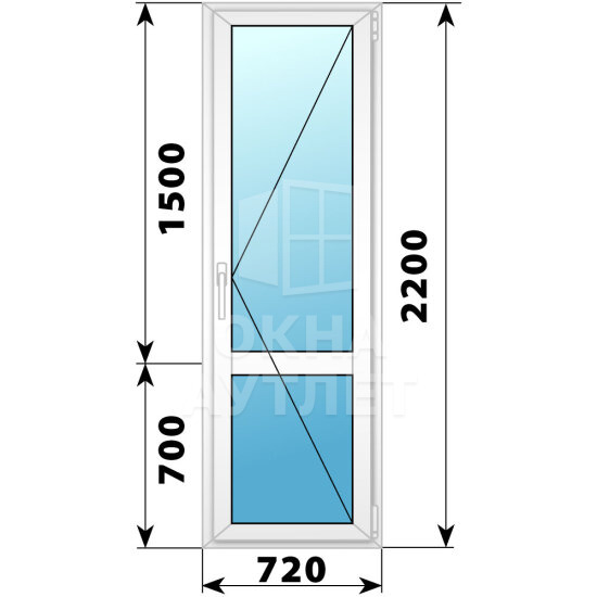 Пластиковая стеклянная балконная дверь с импостом 720×2200 П ОА-57358