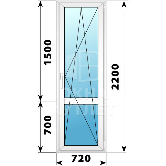 Пластиковая стеклянная балконная дверь с импостом 720×2200 ПО ОА-57445