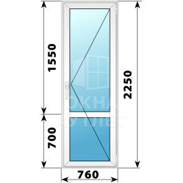 Пластиковая стеклянная балконная дверь с импостом 760×2250 П ОА-57448
