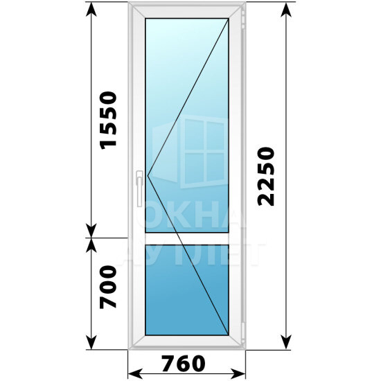 Пластиковая стеклянная балконная дверь с импостом 760×2250 П ОА-57448
